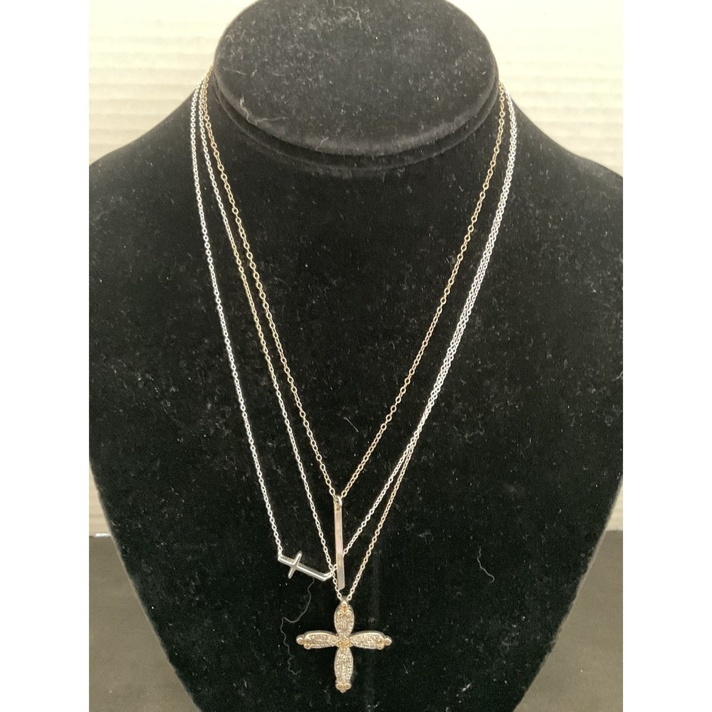 925 Sterling Silver Lot Of 3 Pendant Necklaces Cross Ect Vintage Estate Jewelry
